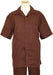 Men's Brown Short Sleeve Button Closure 100% Linen 2 Piece With Pleated Pant Shirt Walking Leisure Suit