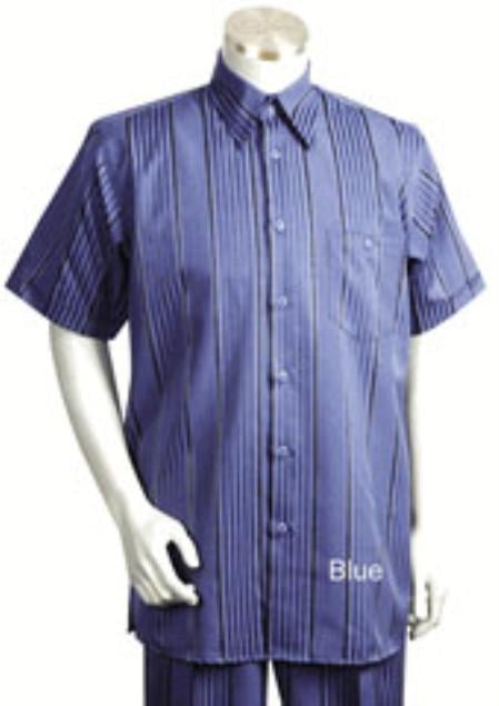 Men's White Pinstripe Short Sleeve 2 piece Casual Mens Walking Suit main image 0