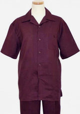 Men'S Short Sleeves French Cuffs Summer Casual Two Piece Mens Walking Outfit For Sale Pant Sets Casual Suit Purple