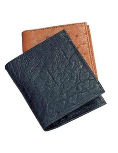 Men's Genuine Exotic Animal Skin Ferrini Genuine Smooth Ostrich Wallet Black,Cognac