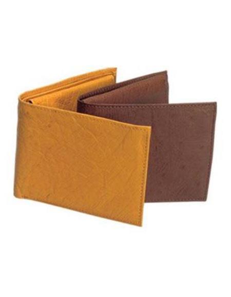 Men's Genuine Exotic Animal Skin Ferrini Genuine Smooth Ostrich Wallet Bone,Buttercup