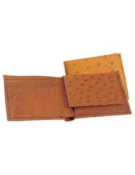 Men's Genuine Exotic Animal Skin Ferrini Genuine Smooth Ostrich Wallet Buttercup, Oryx, Cognac