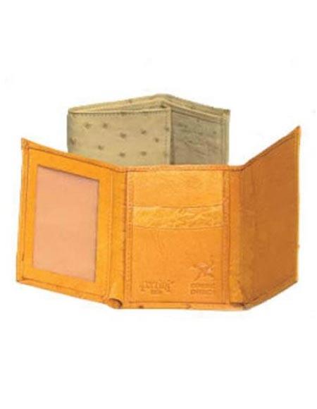 Men'S Genuine Exotic Animal Skin Ferrini Full Quill Ostrich Trifold Wallet