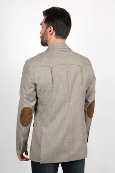 Men’s Heather Beige Cowboy Sport Coat – Classic Elbow Patch Jacket