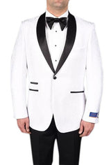 Men'S White 1 Button Tuxedo Modern Geometric Pattern Super 150'S Viscose Blend Dinner Jacket