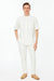 Mens White Banded Collar Two-Piece Set – Short Sleeve Shirt and Pants Banded Collar Linen Fabric