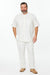 Mens White Banded Collar Two-Piece Set – Short Sleeve Shirt and Pants Banded Collar Linen Fabric