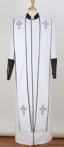 Men'S Big & Tall Church White/Black Cross Accent Robe With Stole Mandarin Suits