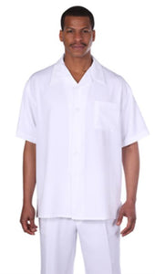 Shirt & Pleated Pants Solid White Short Sleeve Casual Sets