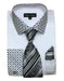 Cotton Blend White Solid/Polka Dot Pattern With Tie & Hanky Men's Dress Shirt