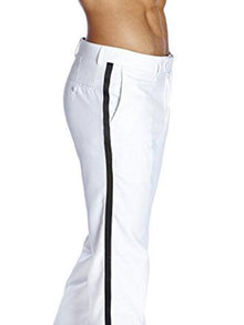 Men's Flat Front With Satin Band Solid White Classic Fit Tuxedo Dress Pants