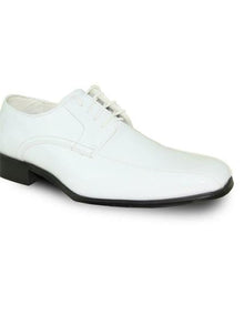 Men's White Lace Up Square Toe Shiny Shoes