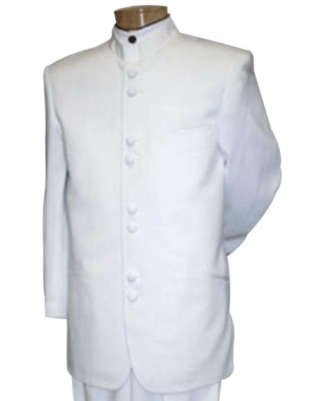 2 Piece Mandarin Collar Suit Fabric Covered Buttons-White main image 0