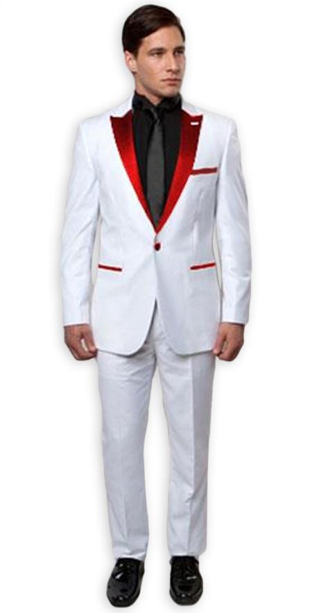 Slim Tux White with red lapel