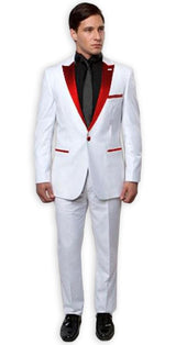 Slim Tux White with red lapel