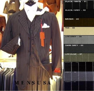 Bold White Pinstripe Vested Super fine poly~rayon 3 Button Suit (3 pieces) Comes in 10 Colors