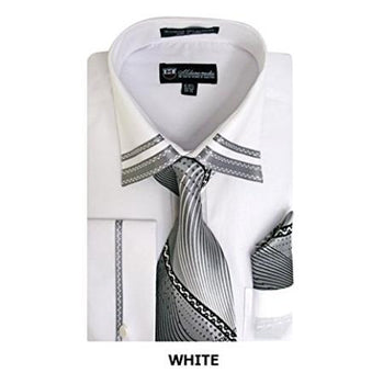 Men's Long Sleeve Fashion Shirt with Matching Tie, Hankie Set White