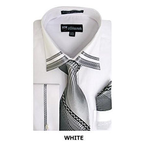 Men's Long Sleeve Fashion Shirt with Matching Tie, Hankie Set White