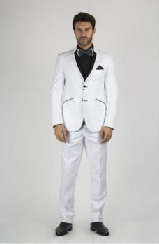 White and Black Lapel Slim Fitted Suit Tuxedo Looking