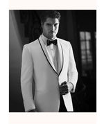 Men'S White Tuxedo Dinner Jacket Suit Shawl Collar With Black Trim Lapel 1 Button + Pants