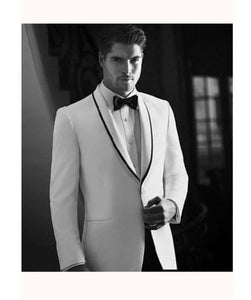Men'S White Tuxedo Dinner Jacket Suit Shawl Collar With Black Trim Lapel 1 Button + Pants