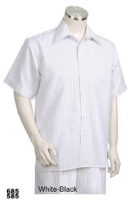 Men's Short Sleeve 2piece Casual Mens Walking Suit White