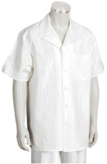 Men's White Pinstripe Short Sleeve 2 piece Casual Mens Walking Suit