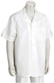 Men's White Pinstripe Short Sleeve 2 piece Casual Mens Walking Suit
