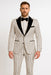 Mens White and Black Pinstripe Tuxedo with Velvet Shawl Lapel and Matching Bow Tie