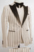 Mens White and Black Pinstripe Tuxedo with Velvet Shawl Lapel and Matching Bow Tie