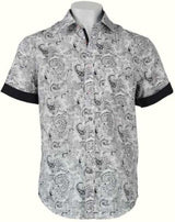 Men's White/Black Linen Pattern Shirt