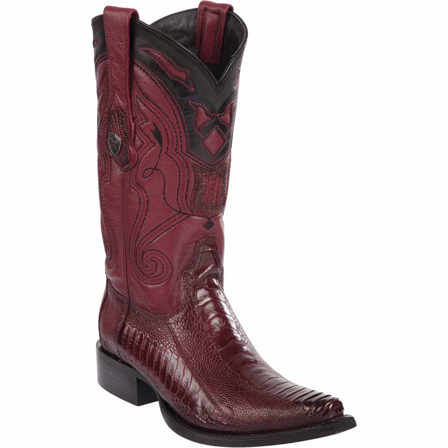Men's Wild West Ostrich Leg Skin Snip Toe Boots 29405