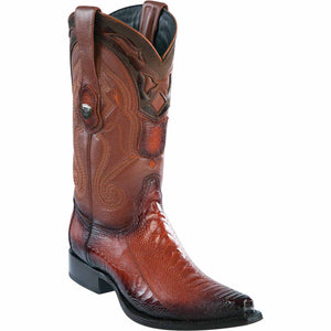Men's Wild West Ostrich Leg Skin Snip Toe Boots 29405