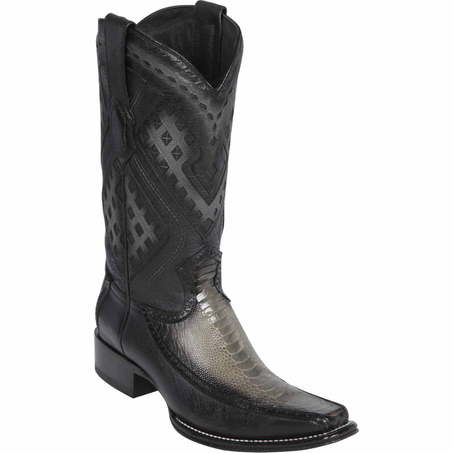 Men's Wild West Ostrich Leg with Deer Skin Square Toe Boots 276F05