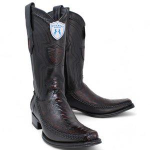 Men's Wild West Ostrich Leg with Deer Skin Square Toe Boots 277LF05