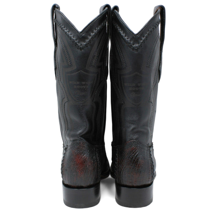Men's Wild West Ostrich Leg with Deer Skin Square Toe Boots 277LF05