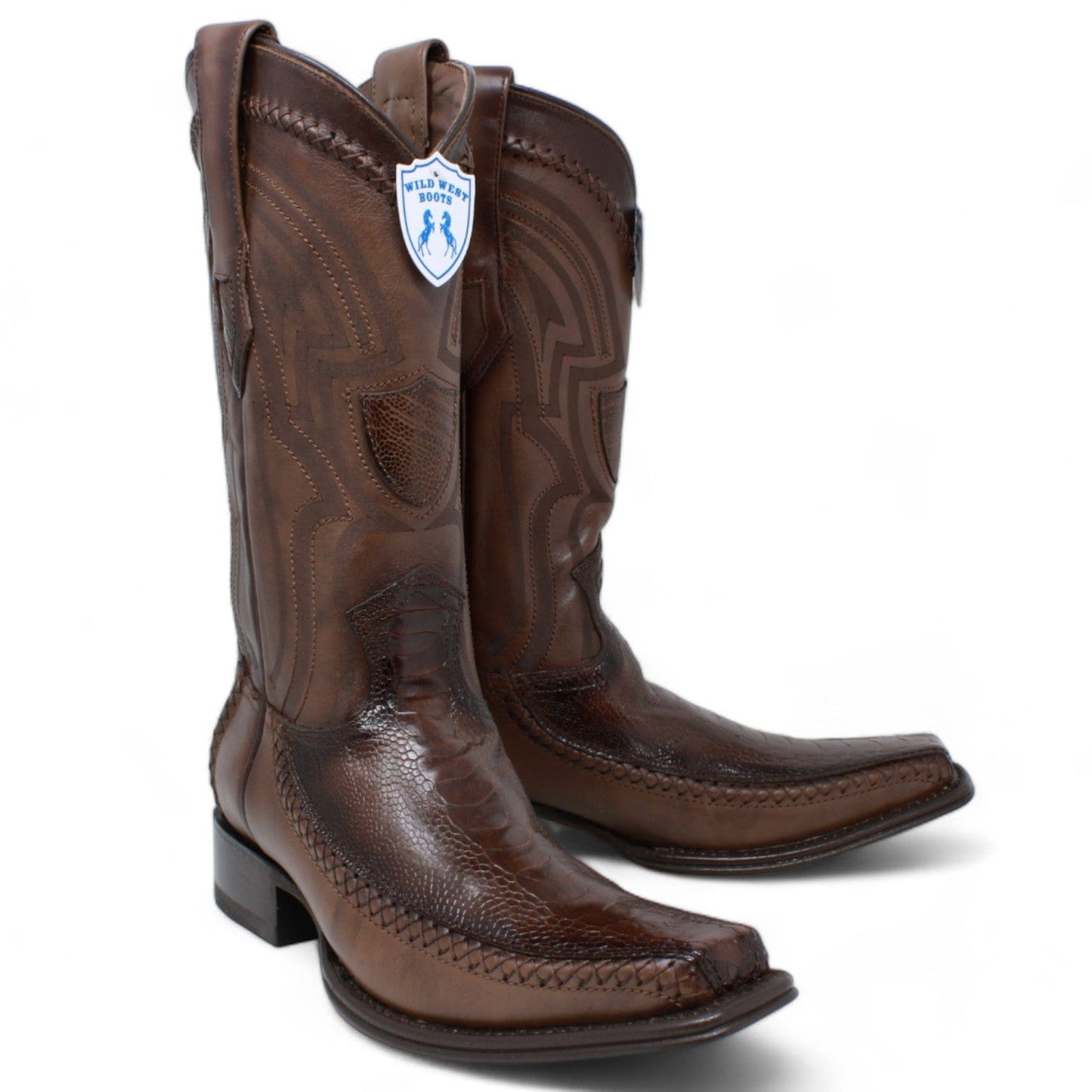 Men's Wild West Ostrich Leg with Deer Skin Square Toe Boots 277LF05