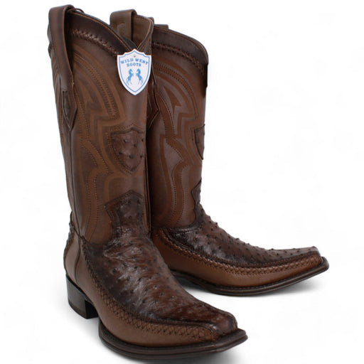 Men's Wild West Ostrich with Deer Skin Square Toe Boots 277LF03