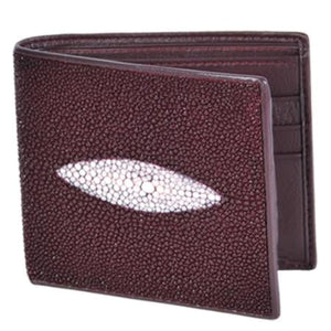 Men's Genuine Exotic Animal Skin Cartera Mantarraya Perla Sencilla Men's Wallet –Vino
