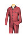 Men's Wine Four Button  Banded Collar Slim Fit Suit