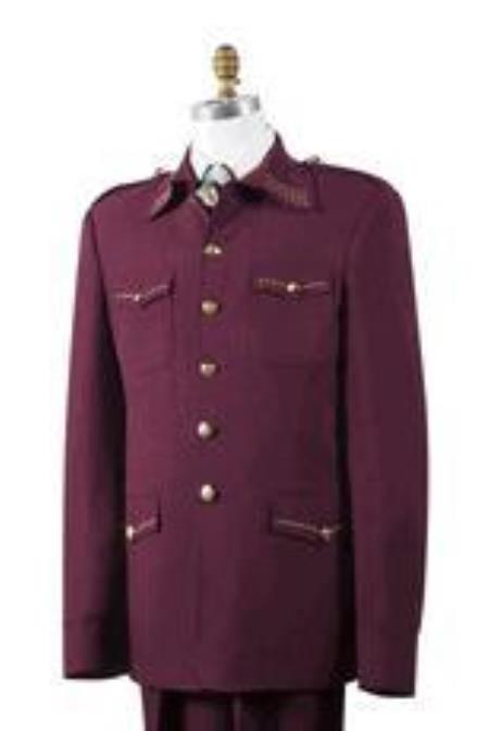 Safari Men's Wine Nailshead Military Pocket Cheap Priced Business Suits Clearance Sale