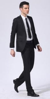 Men'S Wool Fabric One Button 2Piece Double-Vented Suit Black