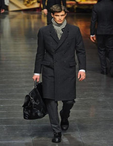 Men's Wool Charcoal Grey Double breasted Overcoat By Alberto Nardoni
