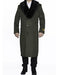 Men's Olive Green Removable Fur Collar Full Length Wool Overcoat