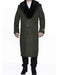 Men's Olive Green Removable Fur Collar Full Length Wool Overcoat