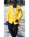 Men's Yellow Double Breasted Peak Lapel Besom Chest Pocket Jacket