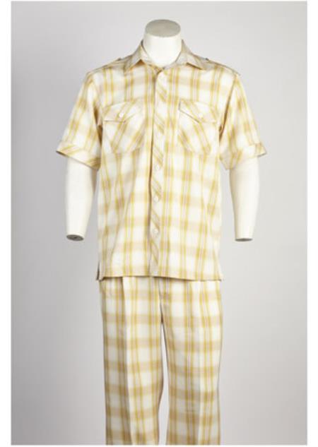 Men's Short Sleeve 2 piece Casual Two Piece Walking Outfit For Sale Pant Sets Suit Yellow