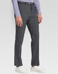 Men’s slacks Charcoal Ganagster Chalk Striped ~ Pinstripe 1920's Style Flat Front or Pleated Pants Available In Big And Tall unhemmed unfinished bottom