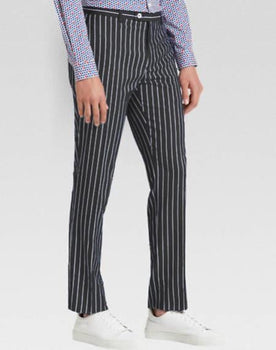 Men’s slacks Charcoal Ganagster Chalk Striped ~ Pinstripe 1920's Style Flat Front or Pleated Pants Available In Big And Tall unhemmed unfinished bottom