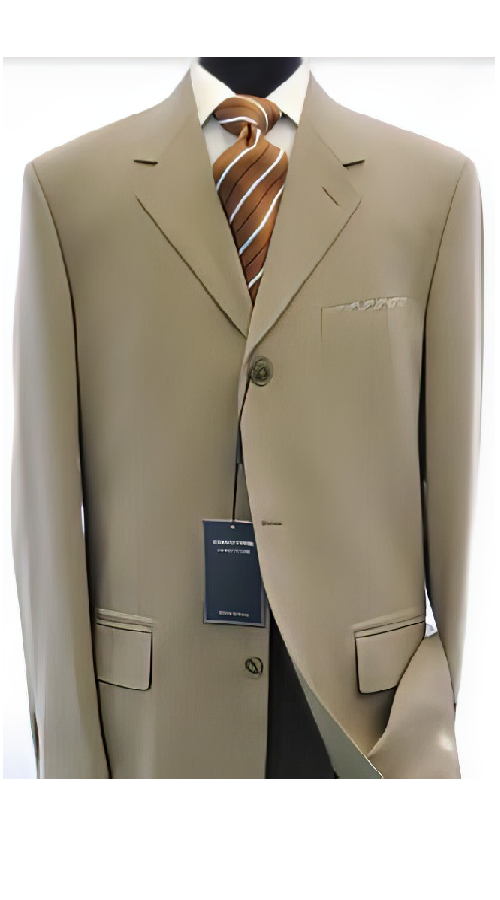 Mens 3 Button Blazer - Three Button Tan- Beige Sport Coat - Side Vented - Wool Blazer